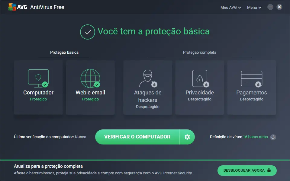 Erro no AVG - Você não está protegido 11 AVG funcionando novamente