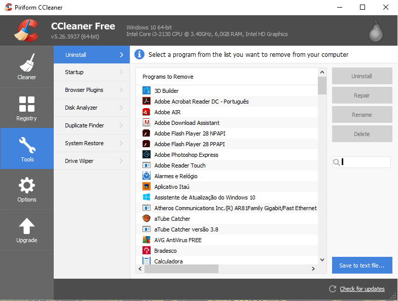 Usando o CCleaner para fazer uma limpeza em seu PC ou Mac 16 Ferramentas- Desinstalar programa