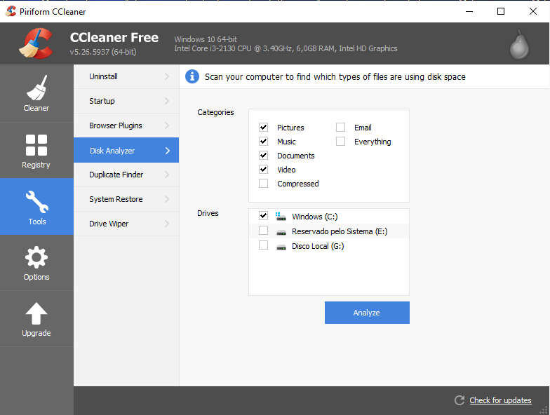Usando o CCleaner para fazer uma limpeza em seu PC ou Mac 21 Ferramentas - Analisador de disco