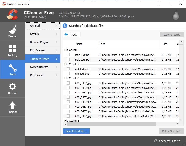 Usando o CCleaner para fazer uma limpeza em seu PC ou Mac 25 Ferramentas - Arquivos duplicados - Resultado