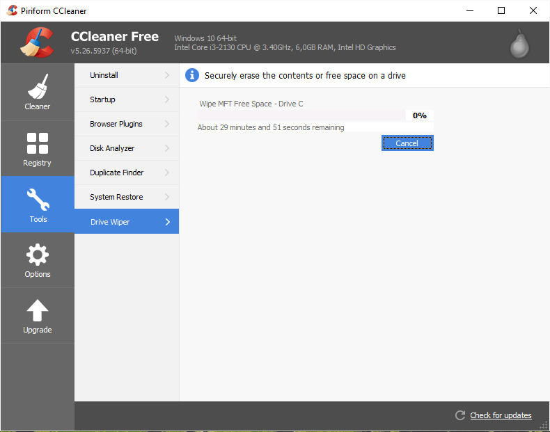 Usando o CCleaner para fazer uma limpeza em seu PC ou Mac 28 Ferramentas - Wipe disco C