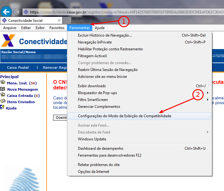 Conectividade Social solicitando Java 2 Ferramentas - Modo de Compatibilidade