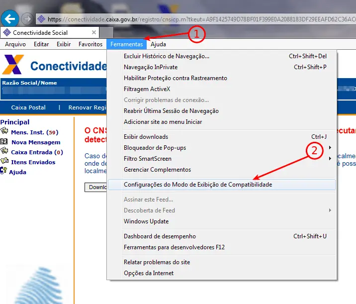 Conectividade Social solicitando Java 2 Ferramentas - Modo de Compatibilidade