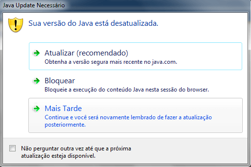 Conectividade Social solicitando Java 8 Mensagem de Java desatualizado 1