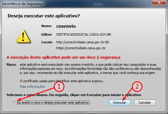 Conectividade Social solicitando Java 10 Advertência de segurança