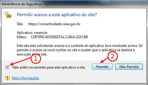 Conectividade Social solicitando Java 11 Permitir o acesso a este aplicativo do site
