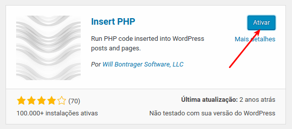 Como inserir um código PHP no seu post 2 Ativar o plugin