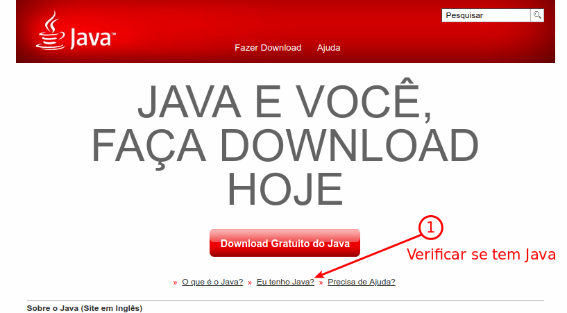 Conectividade Social solicitando Java 1 Verificar Java