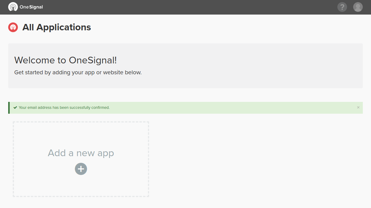 Tela inicial da OneSignal