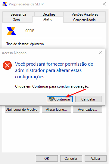 Problemas com a instalação e execução da SEFIP 16 Permissões para alterar o ícone