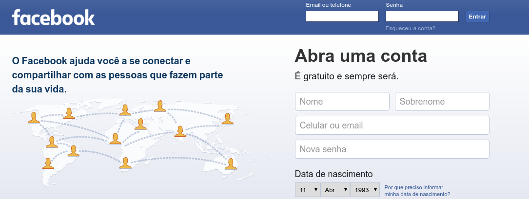 Login Facebook sem e-mail ou celular