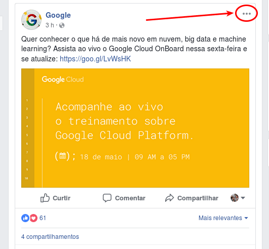 Boas práticas: Acompanhando posts do Facebook sem UP ou AC 1 Opções de post - Facebook