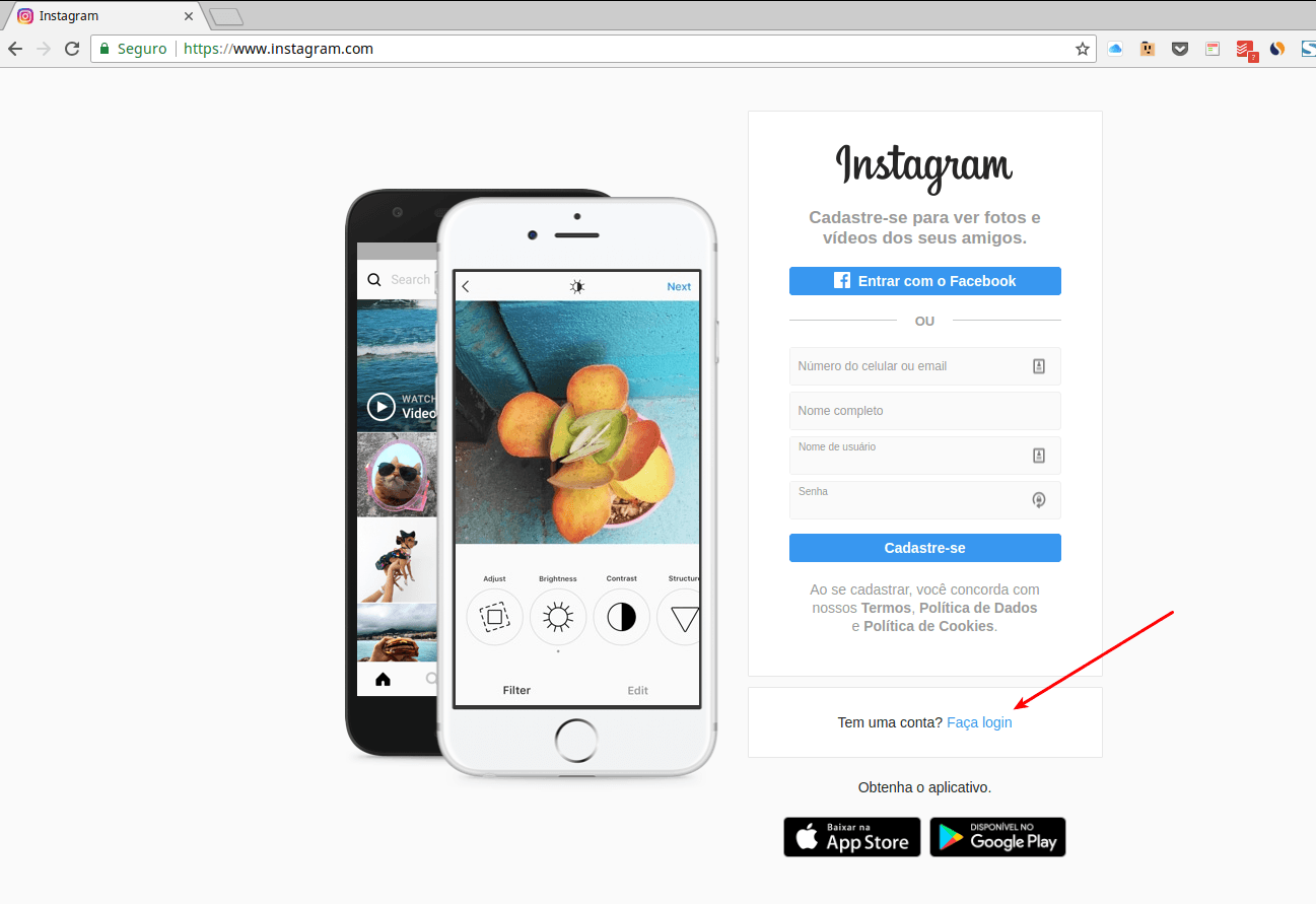 Como postar foto no instagram pelo pc 1 Acessar conta Instagram