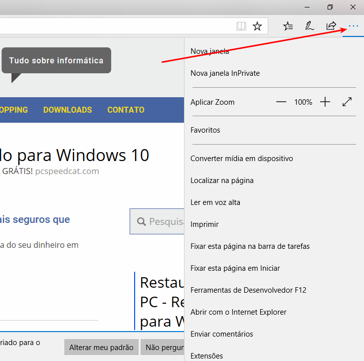 Opções do Microsoft Edge