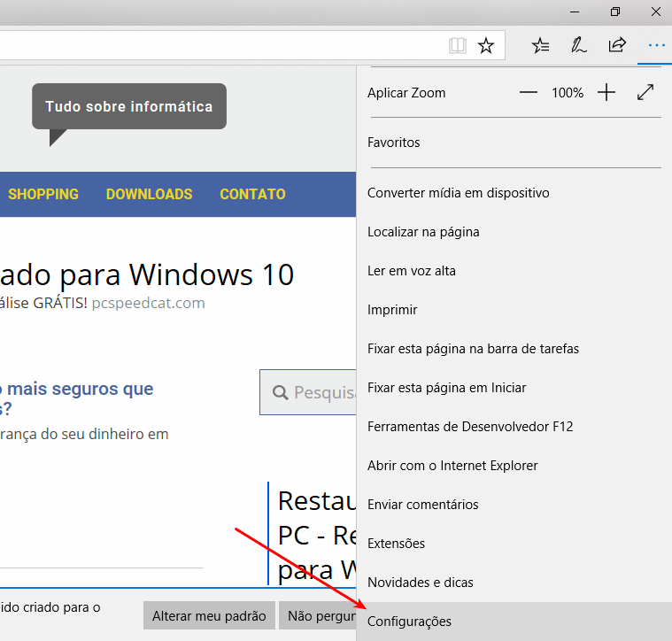 Configurações do Microsoft Edge