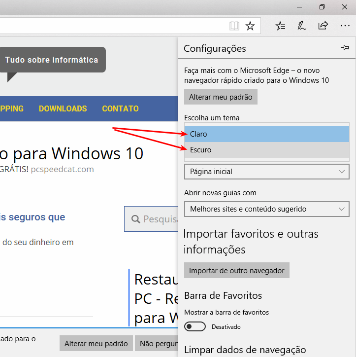 Ativando o tema escuro do Edge 3 Alterar entre tema claro e escuro no Edge