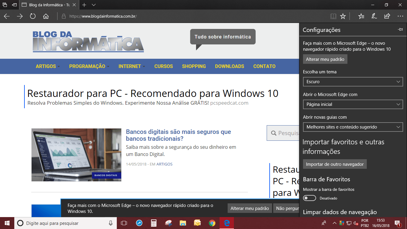 Ativando o tema escuro do Edge 4 Tema Escudor (Dakr) do Edge