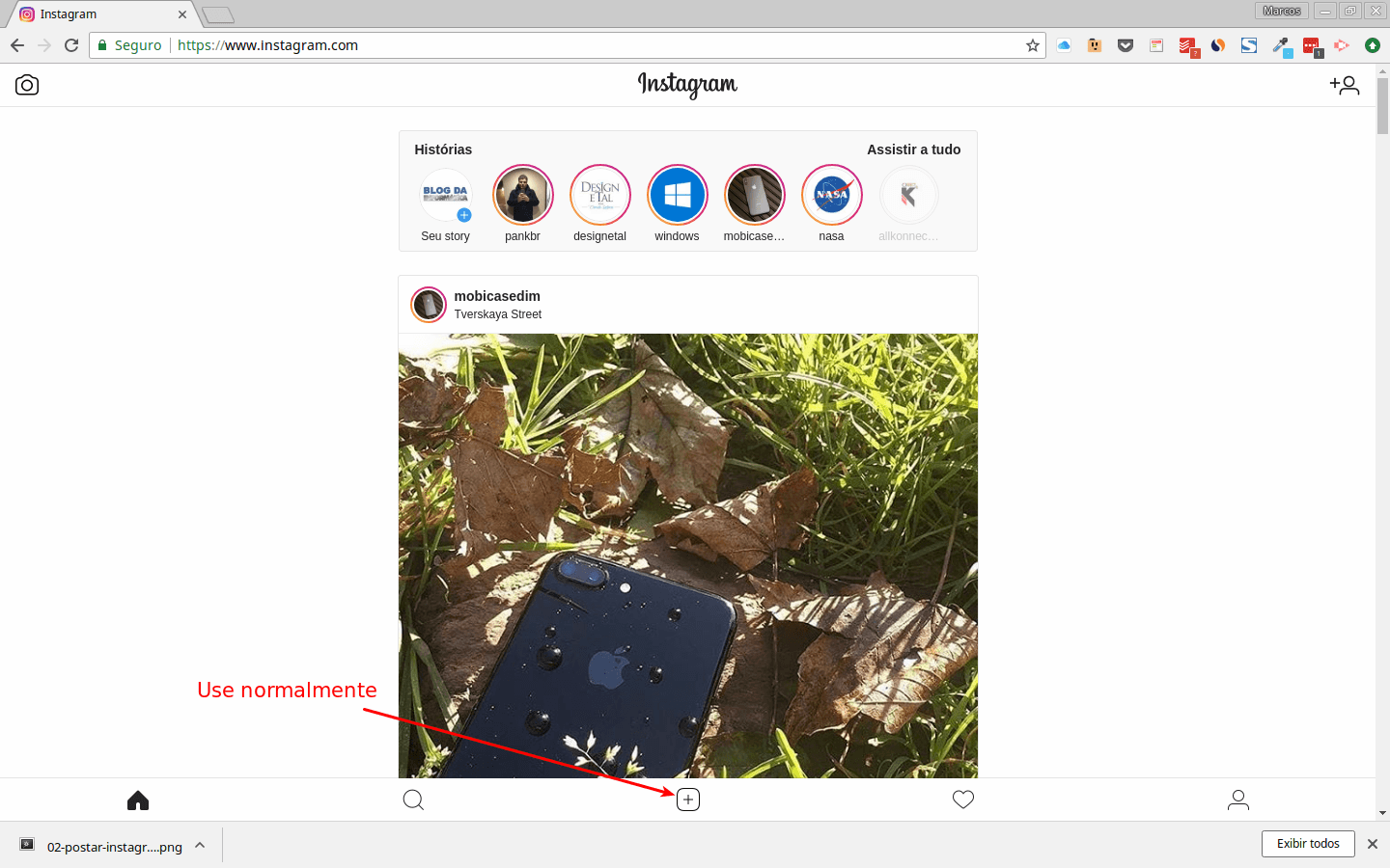 Instagram em Tela cheia no PC