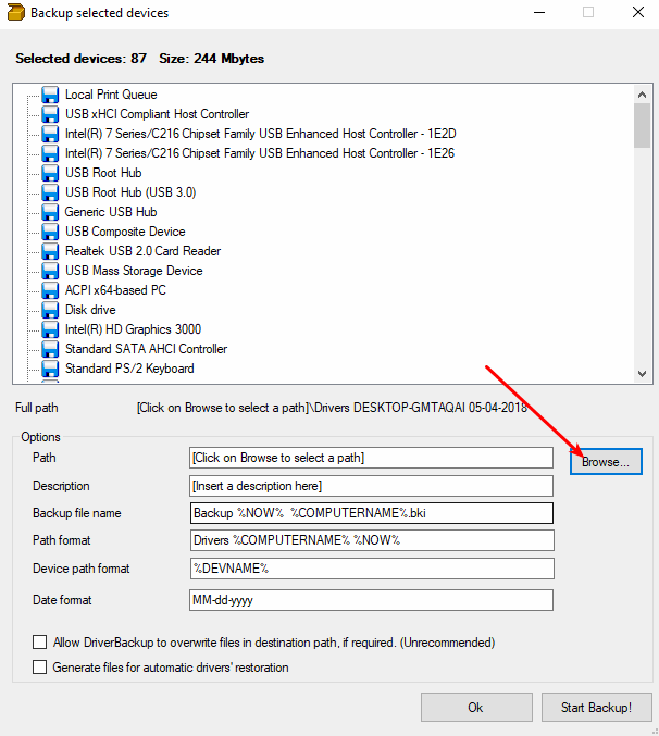 DriverBackup! - Selecionar destino