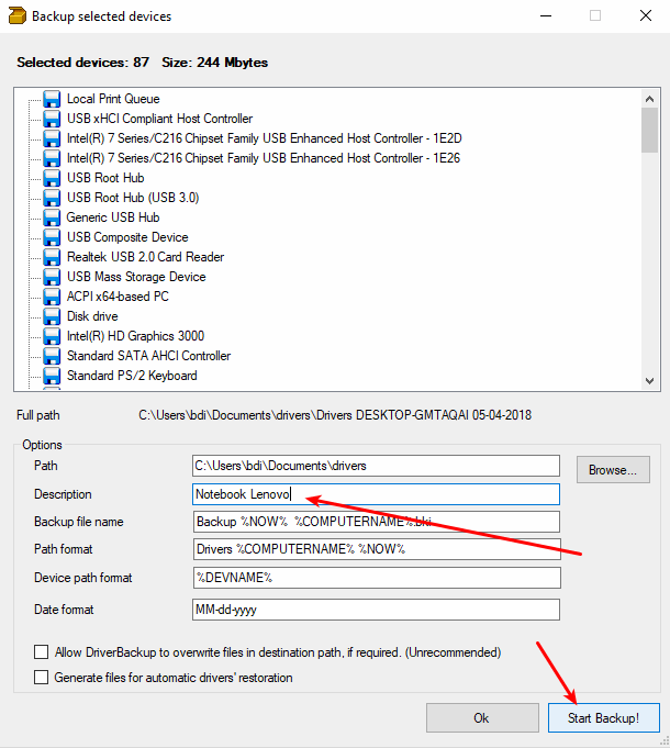 DriverBackup! - Inicia backup dos drivers