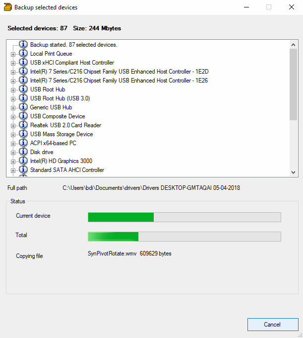 DriverBackup! - Processo em andamento