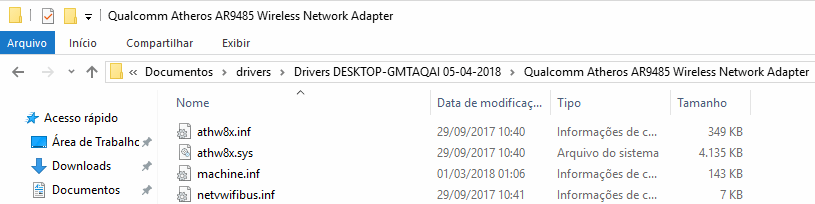 DriverBackup! - Pasta do driver da placa de rede sem fio