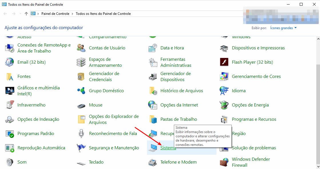 Painel de controle - Sistema