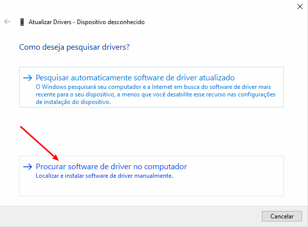 Procurar software de driver no computador