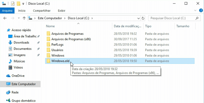 Remover versão anterior do Windows 10 1 Espaço ocupado pela versão anterior