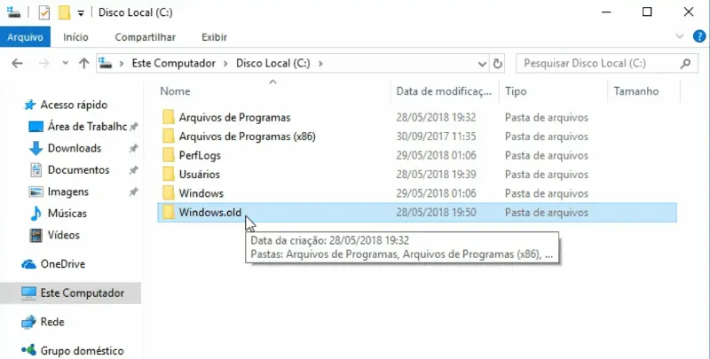 Remover versão anterior do Windows 10 1 Espaço ocupado pela versão anterior