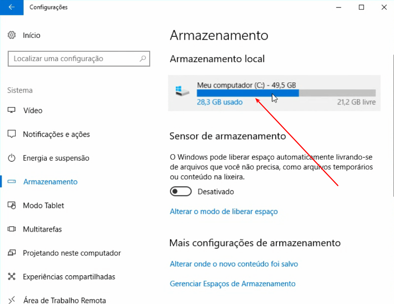Armazenamento no Drive C