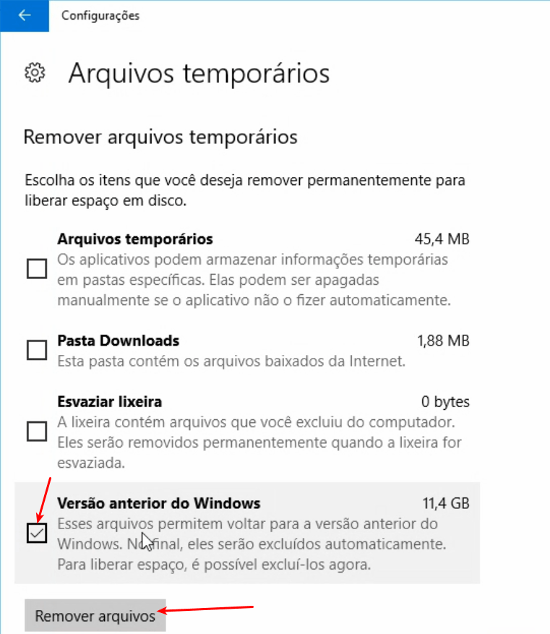 Remover versão anterior do Windows 10 6 Remover arquivos