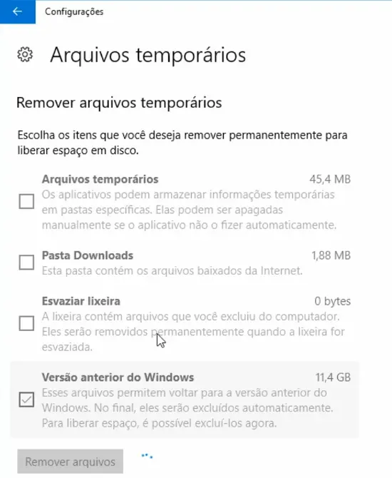 Remover versão anterior do Windows 10 7 Aguardar a remoção completa