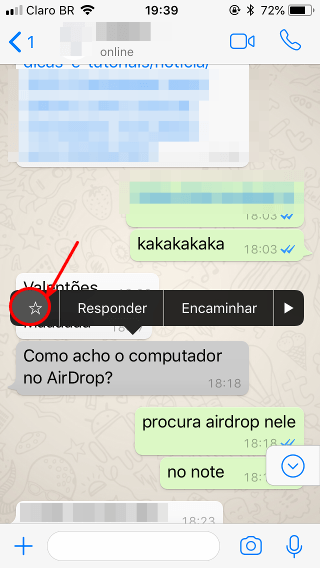 Mensagens Destacadas no WhatsApp 1 Marcar mensagem de WhatsApp no iPhone