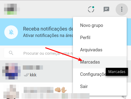 Mensagens marcadas no WhatsApp Web