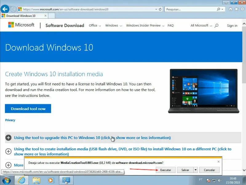 Windows 10 original GRÁTIS 7 Executar ferramenta de atualização
