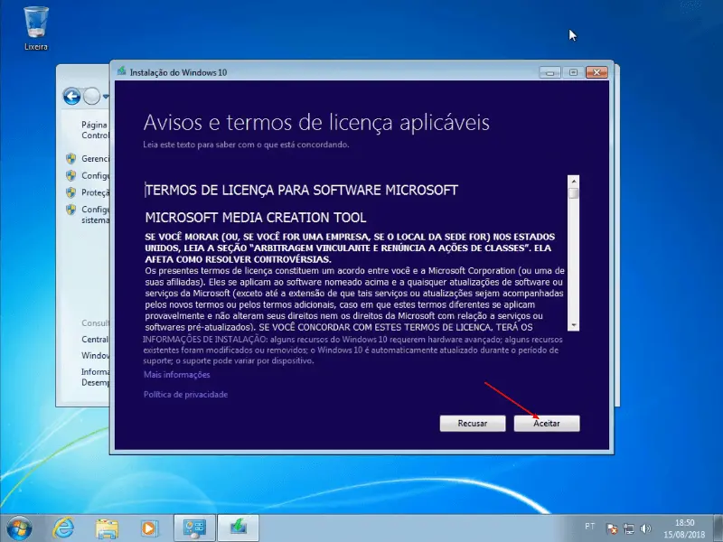 Windows 10 original GRÁTIS 10 Aceitar os termos de licença