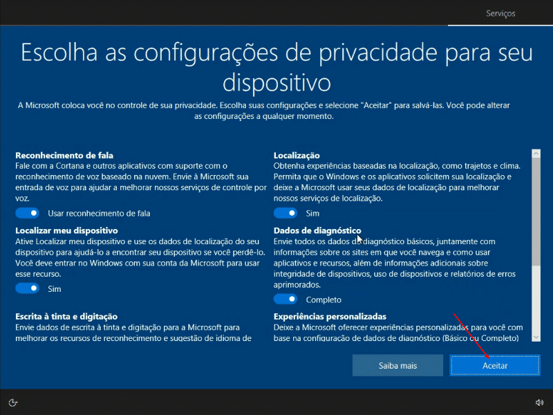 Escolhendo as configurações de privacidade