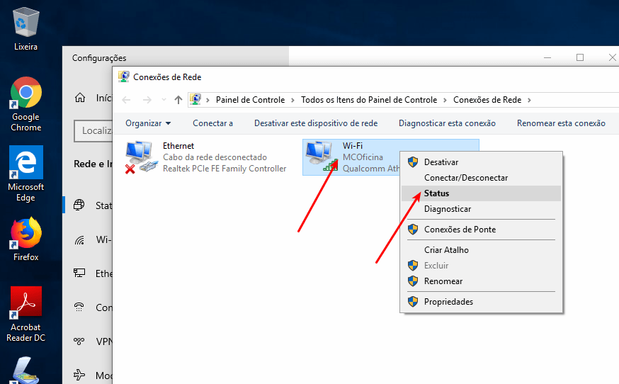 Como encontrar suas senhas de Wifi salvas no computador 4 Selecionar, clicar com o botão direito e Status