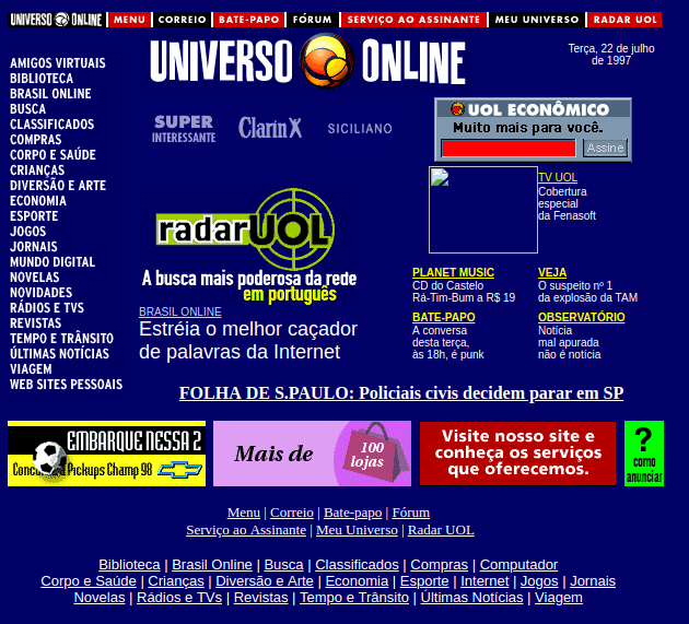 30 anos de WWW - Veja 20 sites da década de 90 e 2000 8 Bol - Uol em fevereiro de 1997