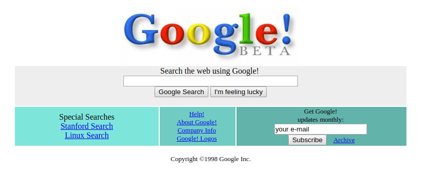 Google em dezembro de 1998