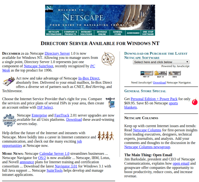 Netscape em dezembro de 1996