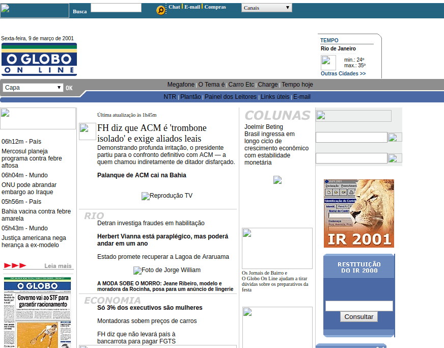 30 anos de WWW - Veja 20 sites da década de 90 e 2000 16 O globo em março de 2001