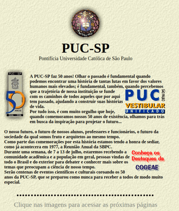 30 anos de WWW - Veja 20 sites da década de 90 e 2000 18 PUC SP em julho de 1997