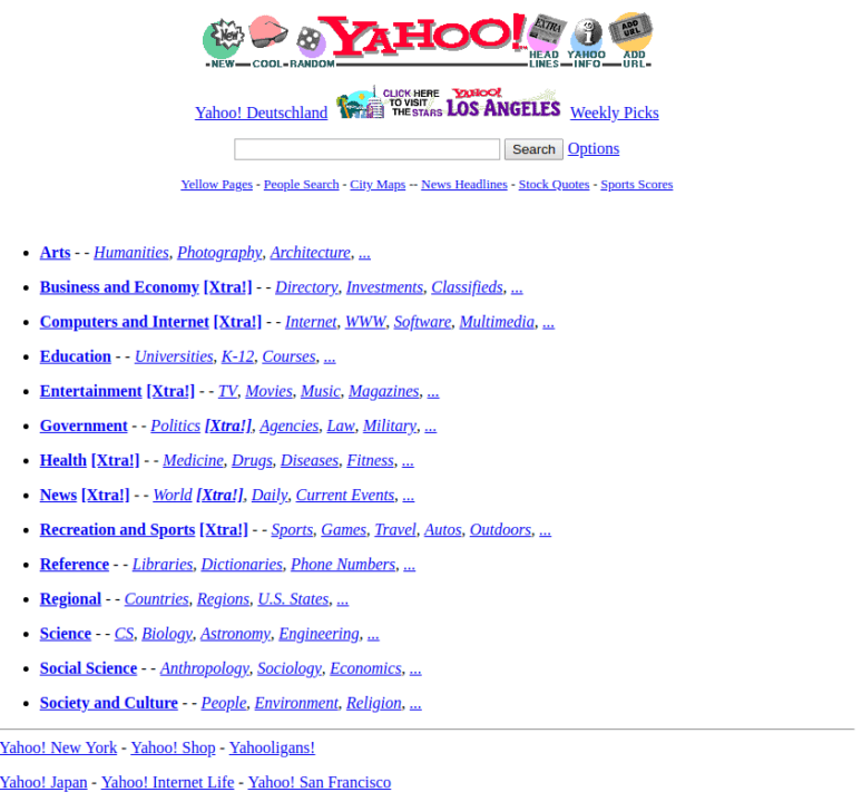 30 anos de WWW - Veja 20 sites da década de 90 e 2000 2 Yahoo em outubro de 1996