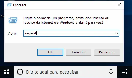 Como desativar a Microsoft Store no Windows 10 1 Executar o regedit