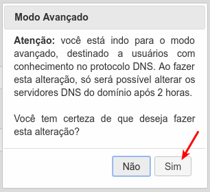 Aviso de modo avançado