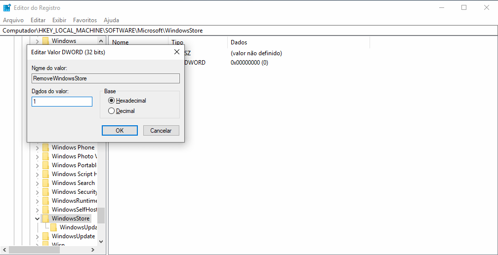 Como desativar a Microsoft Store no Windows 10 4 Atribuir valor à nova chave