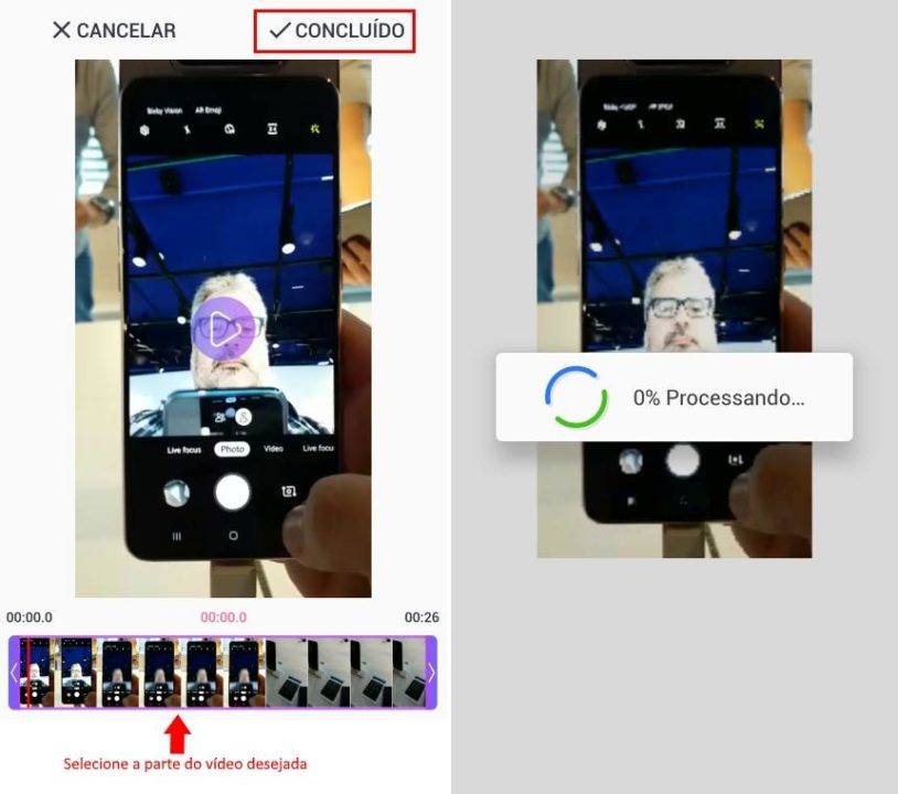 Converta seus vídeos do WhatsApp em GIF no Android 4 Selecionar parte do vídeo