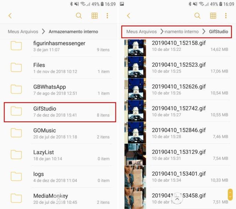 Converta seus vídeos do WhatsApp em GIF no Android 6 Vídeo salvo em seu diretório do programa